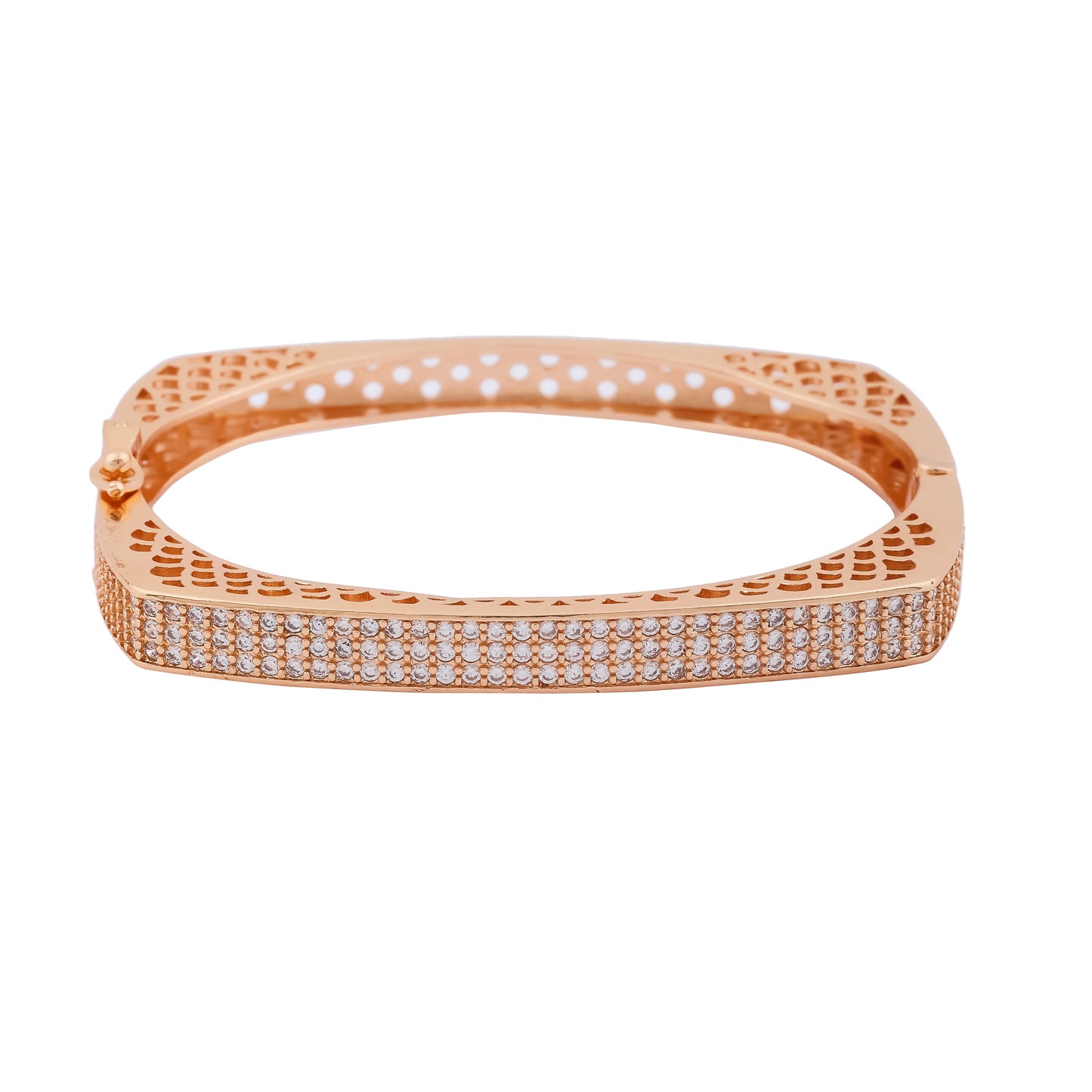 Radiant Rose Gold Square Bangle with Crystal Detailing