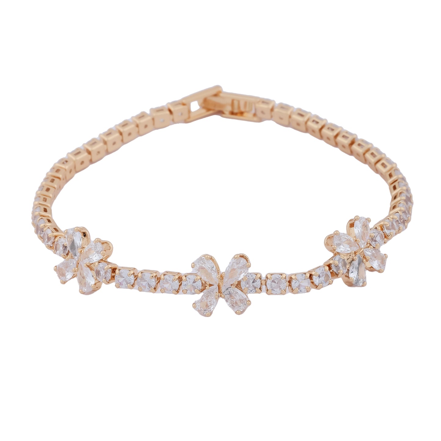 Gold-Toned Floral Diamond Bracelet