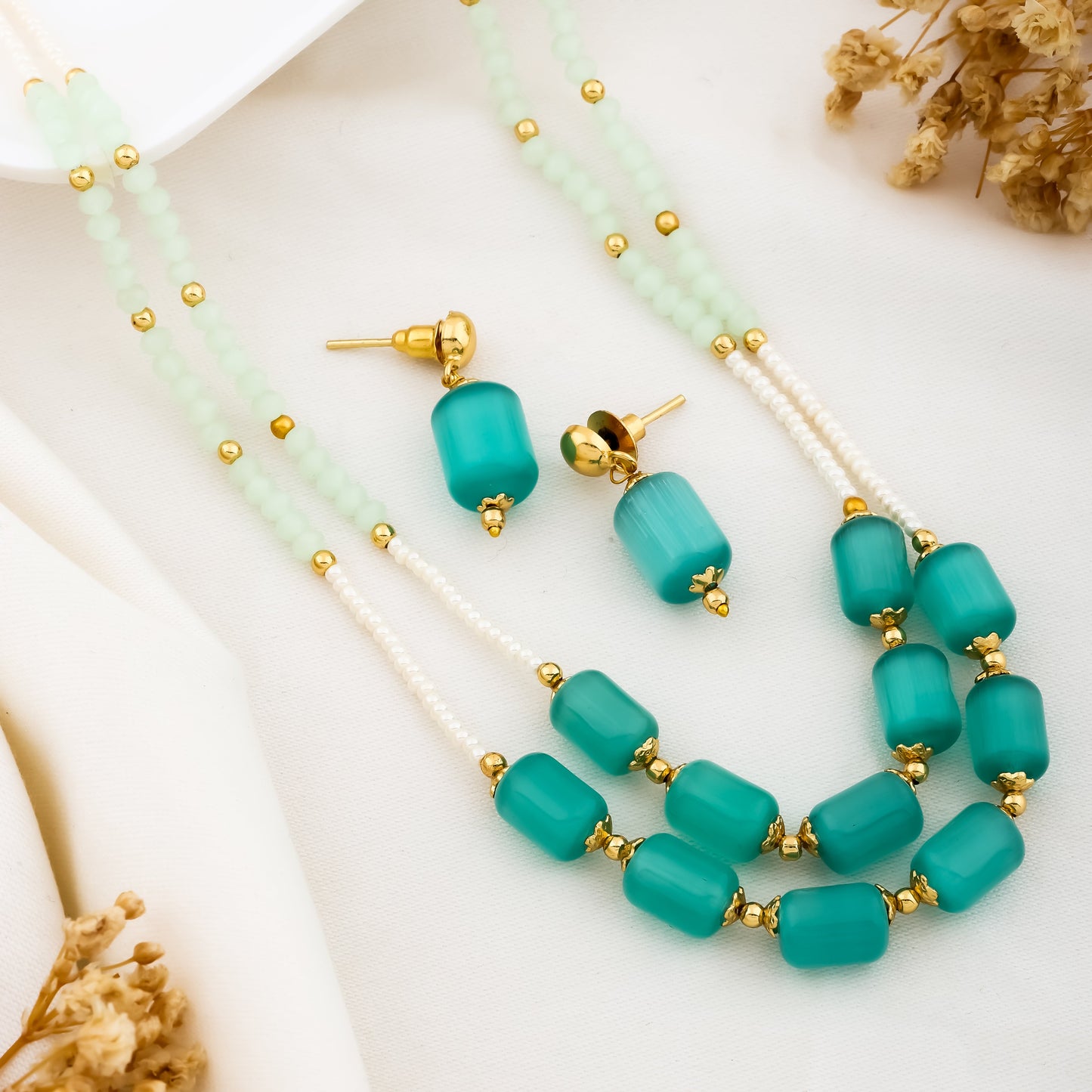 Aqua Glow Beaded Mala Set