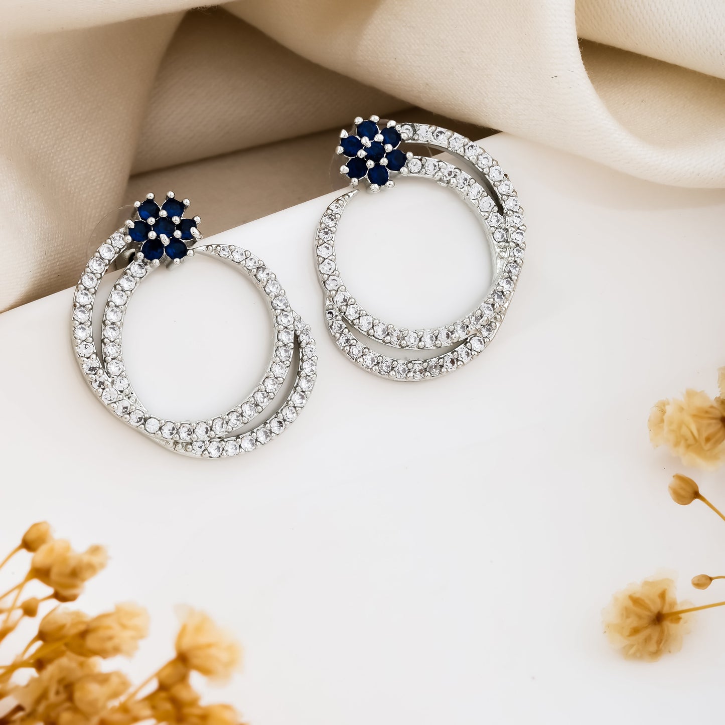 Sapphire Bloom Hoop Earrings
