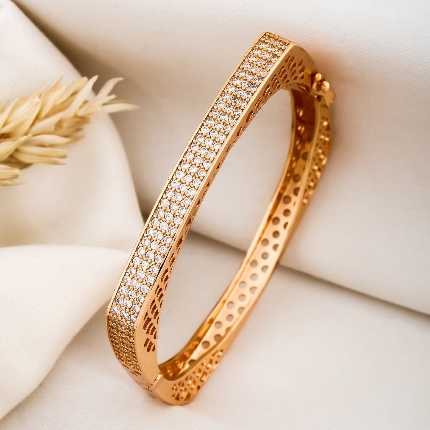 Radiant Rose Gold Square Bangle with Crystal Detailing