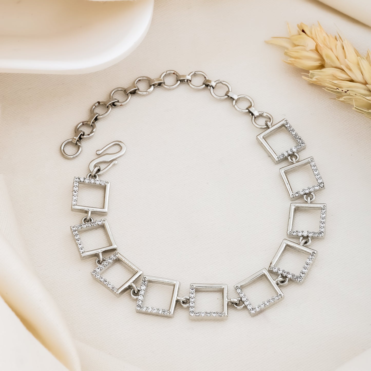 Modern Silver Geometric Link Bracelet