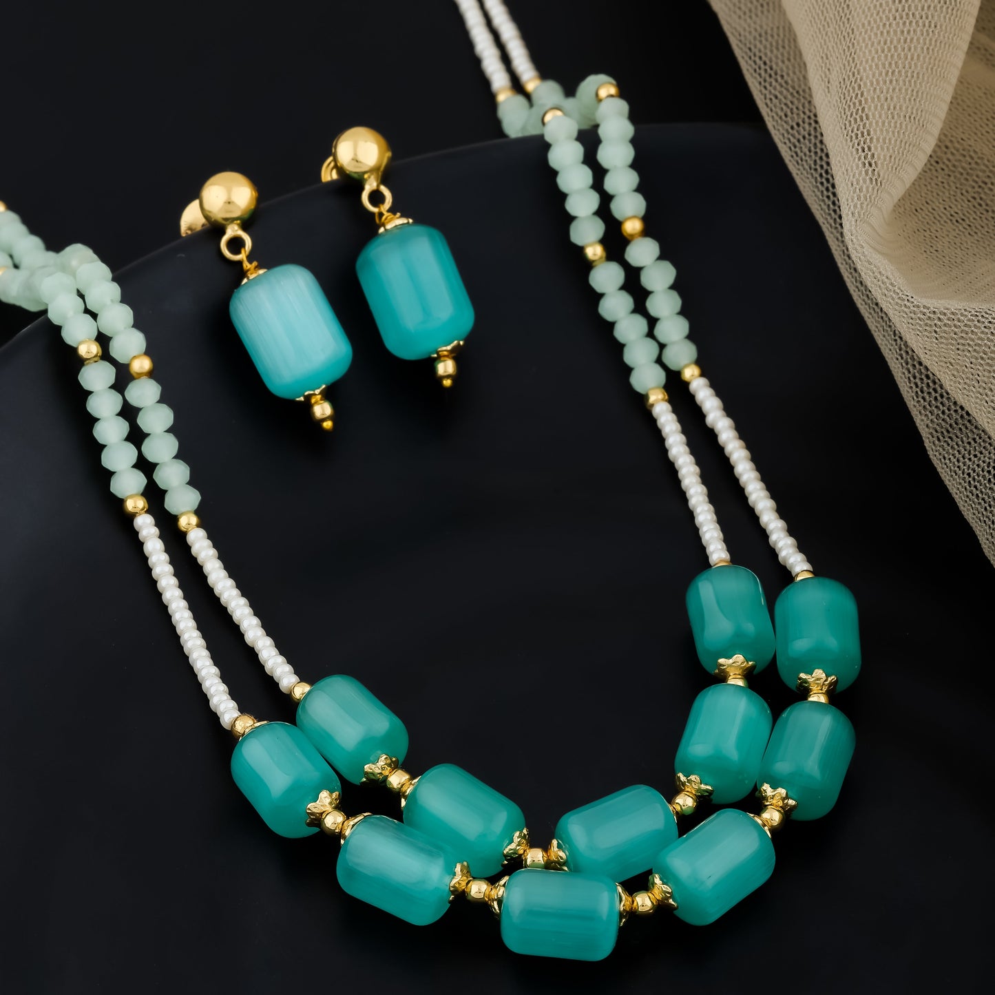 Aqua Glow Beaded Mala Set