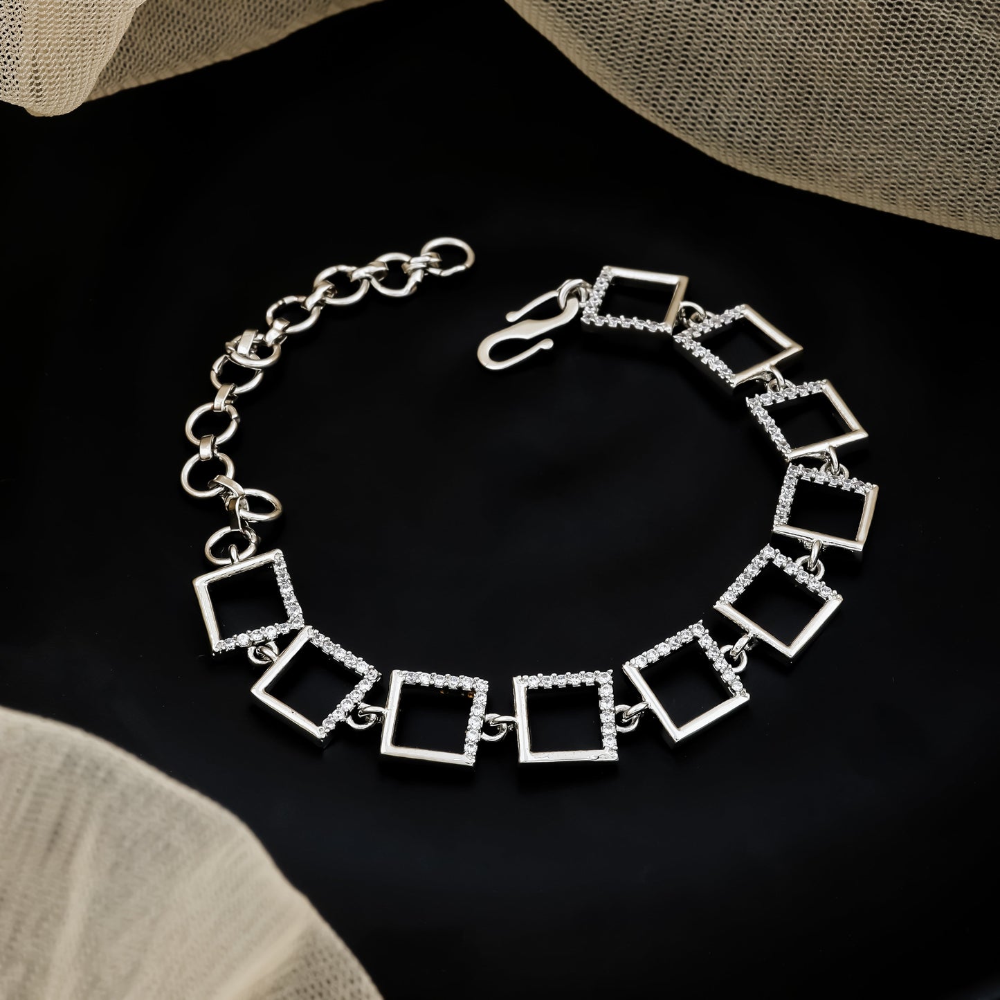 Modern Silver Geometric Link Bracelet