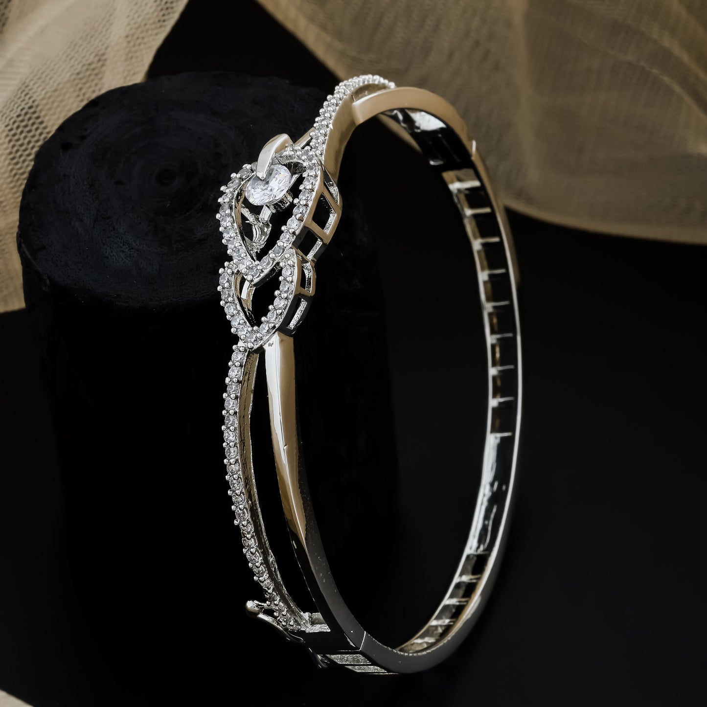 Elegant Silver Infinity Crystal Bangle