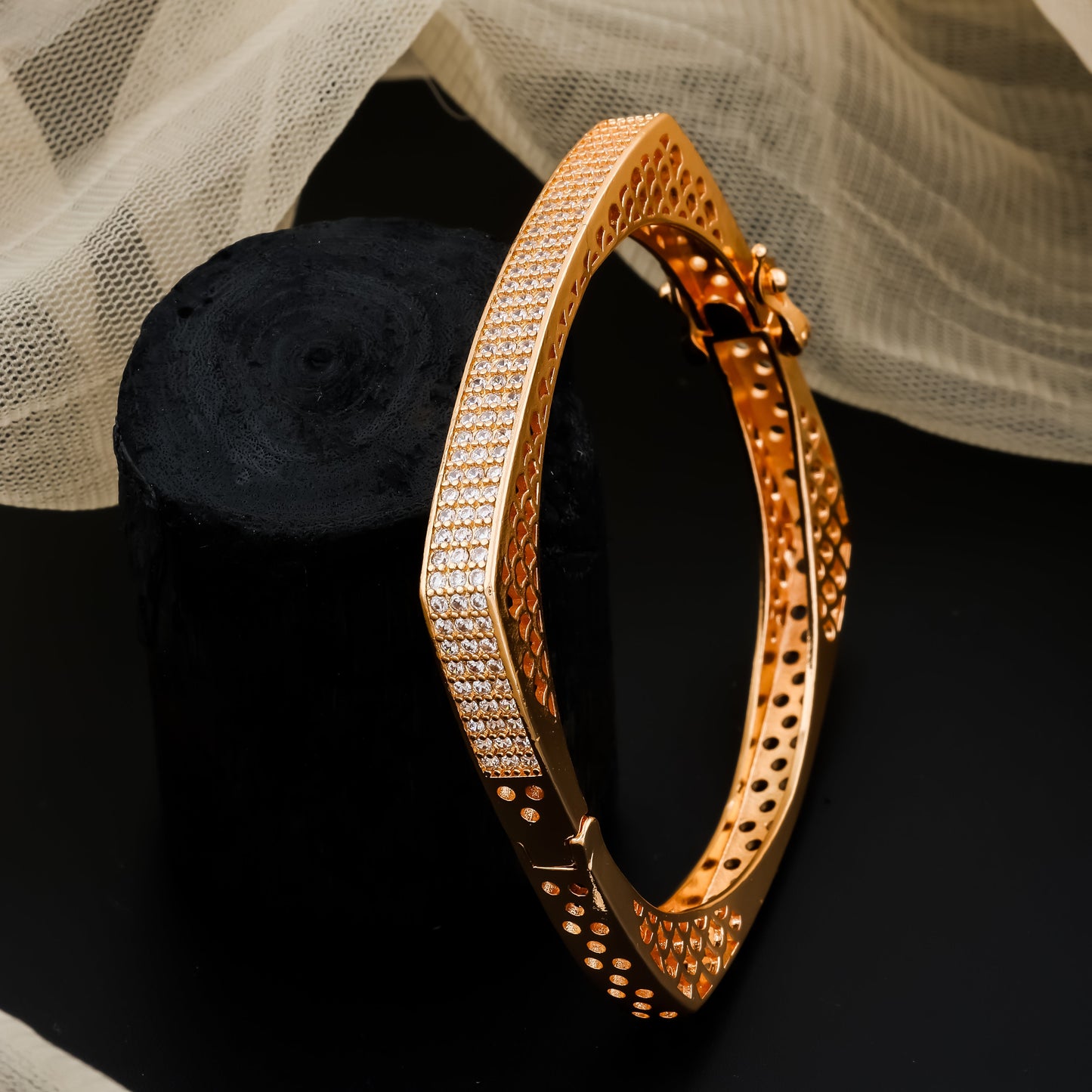 Radiant Rose Gold Square Bangle with Crystal Detailing