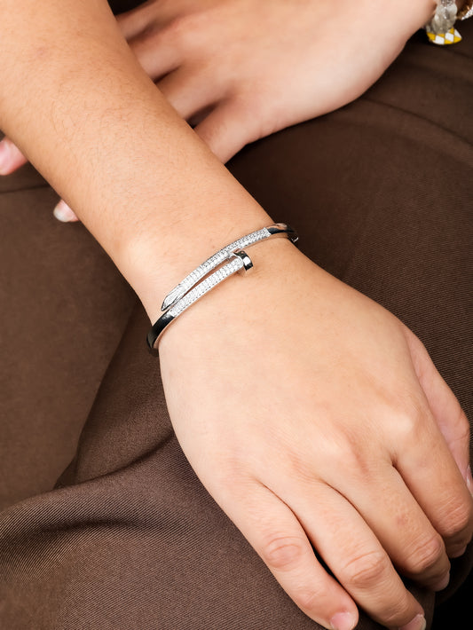 Modern Silver Nail-Inspired Bracelet