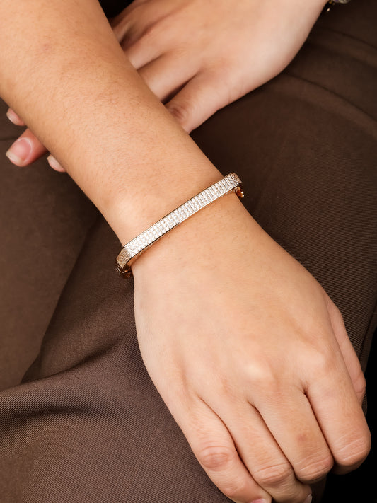 Radiant Rose Gold Square Bangle with Crystal Detailing