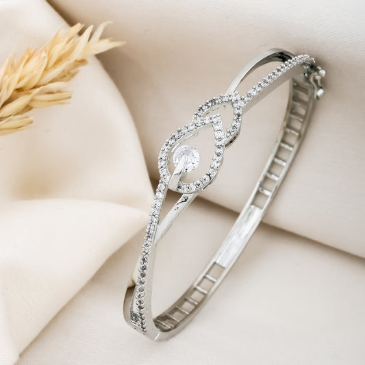 Elegant Silver Infinity Crystal Bangle
