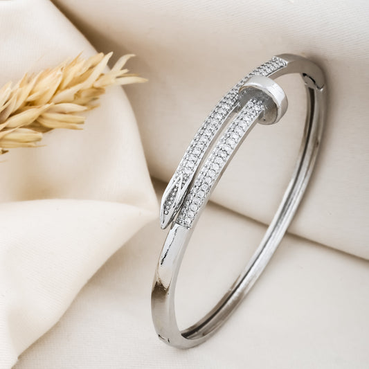 Modern Silver Nail-Inspired Bracelet