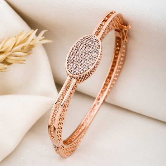 Elegant Rose Gold Oval Crystal Bangle